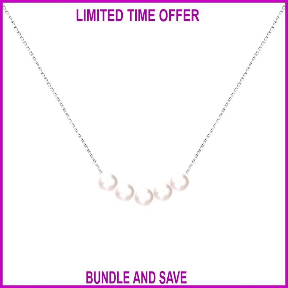 Sterling Silver Pearl Choker Necklace 6.5mm-7mm Round Floating Pearls
